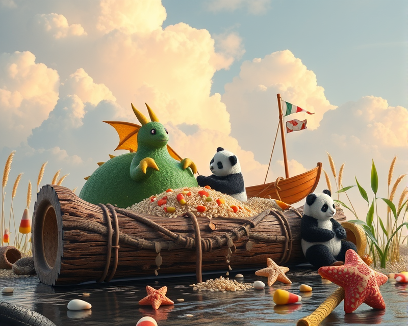 cloud, dragon, cucumber, candy corn, rice, panda, log, boat, tire, bag, starfish